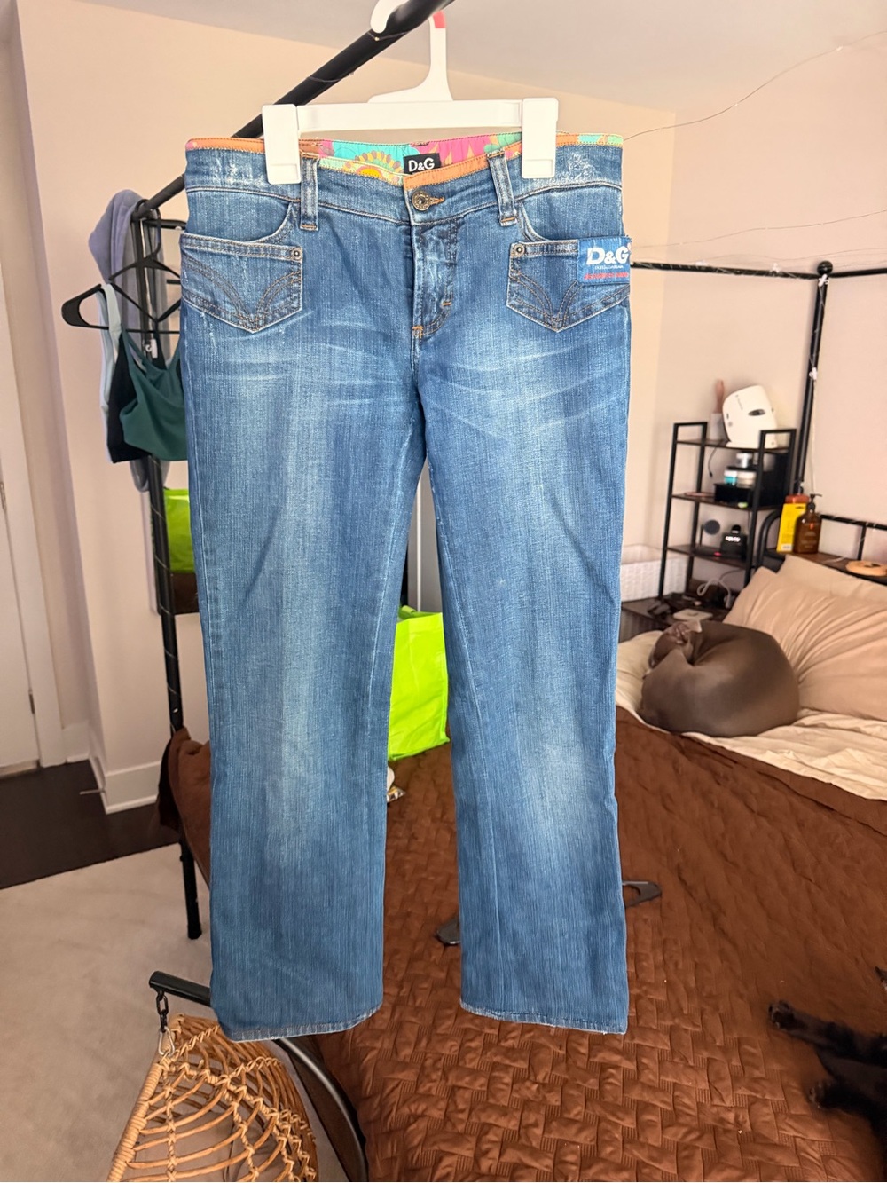 Dolce & Gabbana Low Rise Mid-Blue Straight-Leg Jeans with Branded Waistband